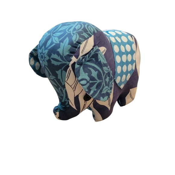 Zen Zen Forest Elephant Patchwork Blue Plush Stuffed Animal 9" Recycled Cotton - Picture 2 of 7